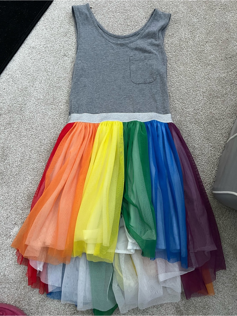 Target Girls Gray Tank Dress with Rainbow Tulle Skirt